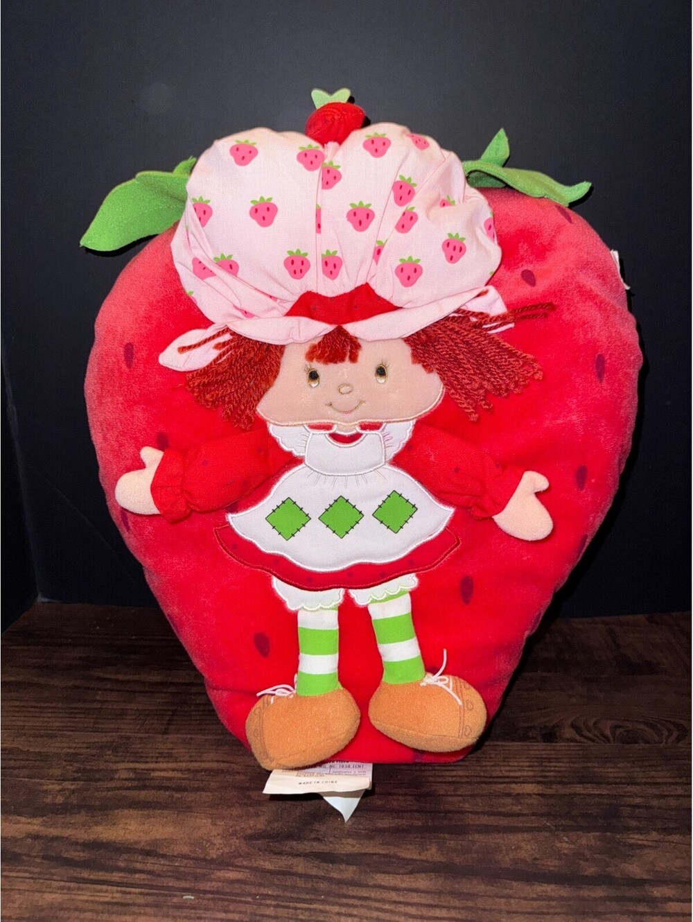 Vintage Strawberry Shortcake Decorative Plush Pillow 3D Doll Attached Red Green
